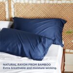 Bedsure Cooling Pillow Cases Queen – 100% Rayon Derived from Bamboo Navy Blue Pillowcase, Soft & Breathable Pillow Cover with Envelope Closure for Kids, Gift for Hot Sleepers in Summer, 20×30 Inches