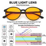 LIKSMU 99.99% Blue Light Blocking Glasses Computer Glasses for Gaming TV Phone Sleeping Glasses Women Men Professional Filter Anti Eyestrain Vintage Round Eyewear Matte Black Frame Orange Amber Lens