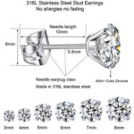 6 Pairs Stud Earrings Set, Hypoallergenic Cubic Zirconia Earrings 316L Stainless Steel CZ Earrings 3-8mm (Royal blue CZ)