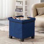 Apicizon 15 inches Small Storage Ottoman Cube, Foot Stool Foldable Storage Boxes with 4 Plastic Legs for Living Room Bedroom, Blue