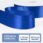 Quhora 1-1/2″ x 100 Yards Single Faced Royal Blue Polyester Satin Ribbon, Satin Ribbon for Gift Wrapping, Crafts, Wedding, Party, DIY Bows, Bouquet Decoration, Sewing, Christmas Tree