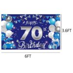 6×3.6FT 70th Blue and Silver Birthday Backdrop,Blue Silver Happy Birthday Photography Background Banner for Blue Birthday Party Backdrop for Men Women Birthday Party Supplies Decoration.