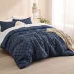 Bedsure Boho Comforter Set Queen – Navy Tufted Shabby Chic Bedding Comforter Set for All Seasons, 3 Pieces Western Comforter Set, Farmhouse Modern Bed Set, Spring Bedding for Women Men Girls