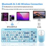 Bluetooth Keyboard and Mouse Wireless, Multi-Device Rechargeable Keyboard and Mouse Combo with Phone Holder (Bluetooth 5.0+3.0+2.4GHz) Quiet Ergonomic Compatible with Mac/Windows/iOS/Android (Blue)