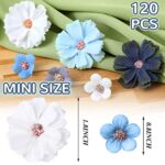120 Pcs Mini Flowers for Crafts Faux Flowers Heads Artificial Small Fabric Flowers Daisy Peony Flowers Silk Flower Decorations Garland DIY Wreath Accessories for Wedding Home Party Decor (Blue Series)
