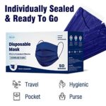 WECARE Disposable Face Mask Individually Wrapped – 50 Pack, Navy Blue Masks 3 Ply