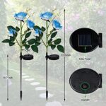 FORUP 2 Pack Solar Garden Stake Lights, Outdoor Solar Rose Flower Lights with 6 Rose Flowers, LED Rose Solar Powered Lights for Patio, Lawn, Garden, Yard Decoration, Blue