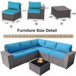 GREZJXC 6 Pieces Outdoor Patio Furniture Set Wicker Sectional Sofa with Cushions & Tea Table Patio Rattan Conversation Chair Sofa Set Blue