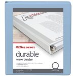 Office Depot® Brand 3-Ring Durable View Binder, 1″ Round Rings, 49% Recycled, Baby Blue