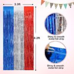Red Blue Silver Tinsel Foil Fringe Curtains, 2 Pack 3.3×8.3 Feet Streamer Backdrop Curtains for Birthday Party Decorations, Halloween Decor, Foil Curtain Backdrop for Bachelorette Party