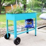 Sunnydaze 43-Inch Galvanized Steel Raised Garden Bed Cart – Outdoor Elevated Planter with Wheels for Vegetables – Blue