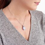 .925 Sterling Silver Genuine Blue Lace Agate and Iolite 1″ Oval Pendant Necklace on 18″ Box Chain
