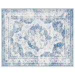 Pajata Blue and Cream Vintage 5X7 Area Rug Soft Fluffy Pile Carpet, Stain Resistant Faux Wool Soft Fuzzy Machine Washable Rug, Boho Chic Low-Pile Floral Carpet for Bedroom Kitchen Living Room
