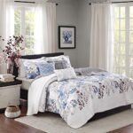 Madison Park Luna Quilt Modern Classic Design All Season, Breathable Coverlet Lightweight Bedding Set, Matching Shams, Decorative Pillow, King/Cal King(104″x94″), Floral Blue 6 Piece