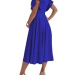 LYANER Women’s Deep V Neck Ruffle Short Sleeve Wrap Swing A Line Flared Cocktail Party Midi Dress Royal Blue Large