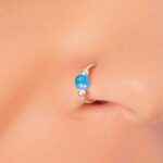 Opal Nose Ring For Women – 20 Gauge Nose Hoop 925 Sterling Silver – 7mm Blue Opal Nose Piercing Rings Handmade