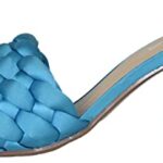 Soda Shoes Women Block High Heel Sandals Braided Band Square Toe Satin SHAUNA-S Turquoise Blue 7