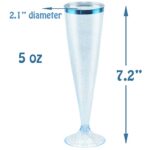 Homy Feel 5 OZ Blue Glitter Blue Rim Plastic Champagne Flutes 30 Pack, Disposable Wine Glasses for Party,Plastic Champagne Glasses Champagne Punch,Mimosa Bar Wedding Cups