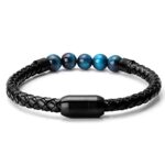 Ckysee 7 Chakra Lava Rock Bracelet Healing Balancing Genuine Leather Bracelets with Magnetic Clasp Tiger Eye Agate Howlite for Men (Blue Tiger Eye Stone)