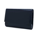 CHARMING TAILOR Patent Leather Flap Clutch for Women Classic Elegant Evening Bag Chic Dress Purse (Navy)