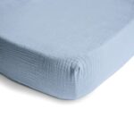 mushie Extra Soft Muslin Fitted Crib Sheet | 28″x 52″ (Baby Blue)