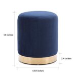 DAGONHIL Modern Round Velvet Ottoman,Upholstered Make-up Short Stools with Gold Plating Base,Foot Stool for Living Room,Pack of 1,Blue