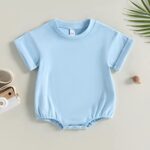 AEEMCEM Unisex Baby Boy Girl Solid Color Short Sleeve Bubble Romper Oversized T-Shirt Romper Bodysuit Top Summer Clothes (A-Light Blue, 12-18 Months)