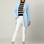 Allegra K Women’s Classic Notched Lapel Long Sleeve Buttoned Long Coat Medium Light Blue
