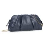 CHARMING TAILOR Chic Soft Vegan Leather Clutch Bag Dressy Pleated PU Evening Purse for Women (Navy)