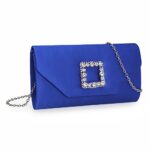 IXEBELLA Satin Evening Bag for Women Clutch Purse Embellished Crystals Buckle (Royal Blue)