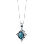 Peora London Blue Topaz Vintage Solitaire Pendant Necklace for Women 925 Sterling Silver, Natural Gemstone Birthstone, 2 Carats Oval Shape 9x7mm, with 18 inch Chain
