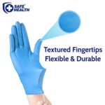 Safe Health Nitrile Exam Disposable Gloves, Latex Free, Powder Free, Blue, Box of 100, Large, Textured, 3.5 mil, Medical Grade, Food, Tattoo, Nursing, Cleaning, School