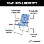 Lippert Blue Vintage XL Webbed Folding Outdoor Lawn Chair with Nylon Material, Steel Tube Frame Construction, Anti-Slip Feet for The Yard, Beach, Concerts, Sporting Events, Camping – 2022301768
