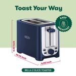 BELLA 2 Slice Toaster with Auto Shut Off – Extra Wide Slots & Removable Crumb Tray and Cancel, Defrost & Reheat Function – Toast Bread, Bagel & Waffle, Blue