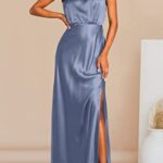 PRETTYGARDEN Women’s Long Formal Satin Dress Mock Neck Sleeveless Side Slit Flowy Maxi Tank Dresses (Grey Blue,Medium)