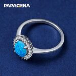 PAPAGENA 925 Sterling Silver Rings with Created Blue Opal Cubic Zirconia, Statement Rings for Women Girls, Size 6 7 8 9 Fashion Jewelry Gift for Her Wife Girlfriend