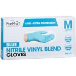 ForPro Disposable Nitrile Vinyl Blend Gloves, 4 Mil Extra Protection, Powder-Free, Latex-Free, Non-Sterile, Food Safe, Blue, Medium, 100-Count