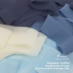 Ribbli 4 Rolls Dusty Blue Chiffon Ribbon Set,Handmade Fringe Silk Ribbon Gauze,1.5 in x 5Yd Each,Ivory/Pastel Blue/Dusty Blue/Dark Blue Ribbon for Wedding Invitations, Bridal Bouquets Wrapping