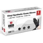 Schneider Black Vinyl Exam Gloves, 4mil, Disposable Gloves Latex-Free, Plastic for Medical, Cooking, Cleaning, and Food Prep, Surgical Powder-Free, Non-Sterile, 100-ct Box (XL)