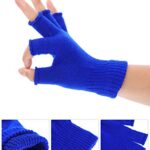 SATINIOR 2 Pair Unisex Half Finger Gloves Winter Stretchy Knit Fingerless Gloves in Common Size