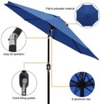 Blissun 9′ Outdoor Patio Umbrella, Striped Market Umbrella with Push Button Tilt and Crank (Navy Blue)