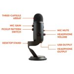 Logitech for Creators Blue Yeti Multi-Pattern USB Wired Ultimate Microphone for Professional Recording, Blackout Edition – for Mac, Windows, and Mobile Devices