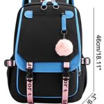 JiaYou Teenage Girls’ Backpack Middle School Students Bookbag Outdoor Daypack with USB Charge Port (21 Liters, Blue Black)