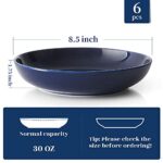 Y YHY Pasta Bowls, 30oz Soup Bowls Salad Bowls Large Serving Bowl Porcelain Pasta Plates Wide and Shallow Bowls Set of 6 Microwave Dishwasher Safe, Blue