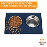 Neater Pet Brands Neater Mat – Waterproof Silicone Pet Bowls Mat – Protect Floors from Food & Water (Dark Blue, 16″ x 10″ Silicone)