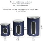 MiXPRESSO 3 Piece Blue Canisters Sets For The Kitchen, Kitchen Jars With See Through Window | Airtight Coffee Container, Tea Organizer, And Sugar Canister, Kitchen Canisters Set of 3 (Blue)