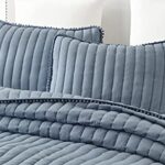 Chezmoi Collection Iris 2-Piece Dusty Blue Pom Pom Quilt Set – Ball Fringe Channel Stitch Quilted Bedspread, Washed Microfiber Coverlet, Twin Size