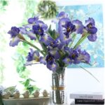 Rikyo 36″ 3 pcs Artificial Iris Flower Silk Flower 9 Heads,Flower Bouquet,Long Stems Fake Flower for Real Looking Flower, Home Party and Wedding Holding Flowers,Dining Table Centerpieces(Blue)