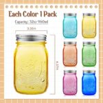 Tessco 6 Pcs 32 oz Colored Mason Jars with Lids Wide Mouth Quart Canning Jar Large Vintage Glass Jars for Storage Pickling Preserving Fermenting DIY Crafts and Decor NOT Allowed Dishwasher, 6 Colors