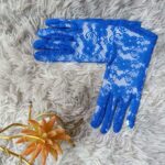 DDWW 2 Pcs Women Lace Gloves Short Lace Glove Floral Lace Gloves for Wedding Tea Party Costume Royal Blue